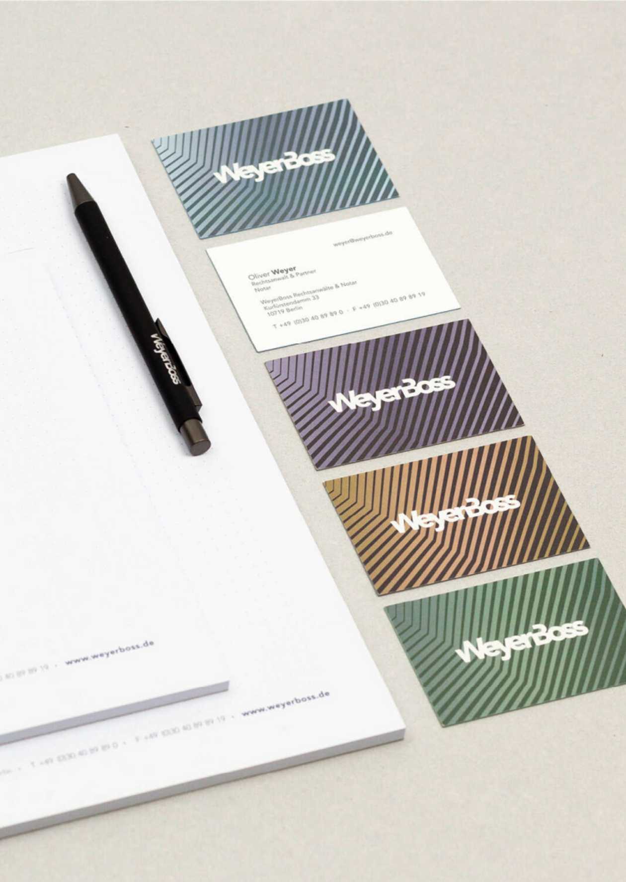 Geschäftsausstattung für WeyerBoss – entwickelt von CONNEX Werbeagentur Berlin